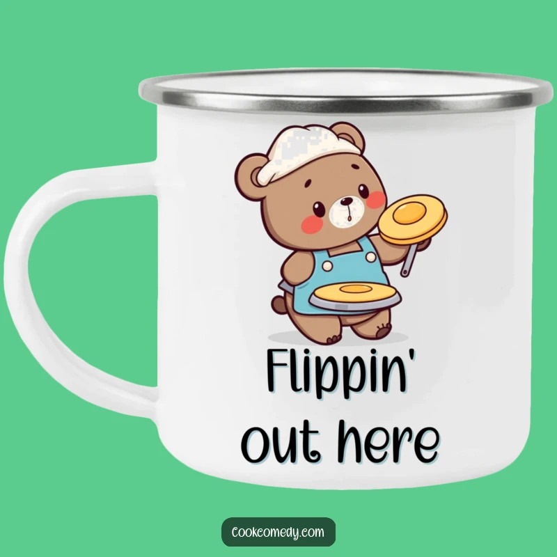 Funny Bear Flipping Pancake Camping Mug: Breakfast Adventure Ready
