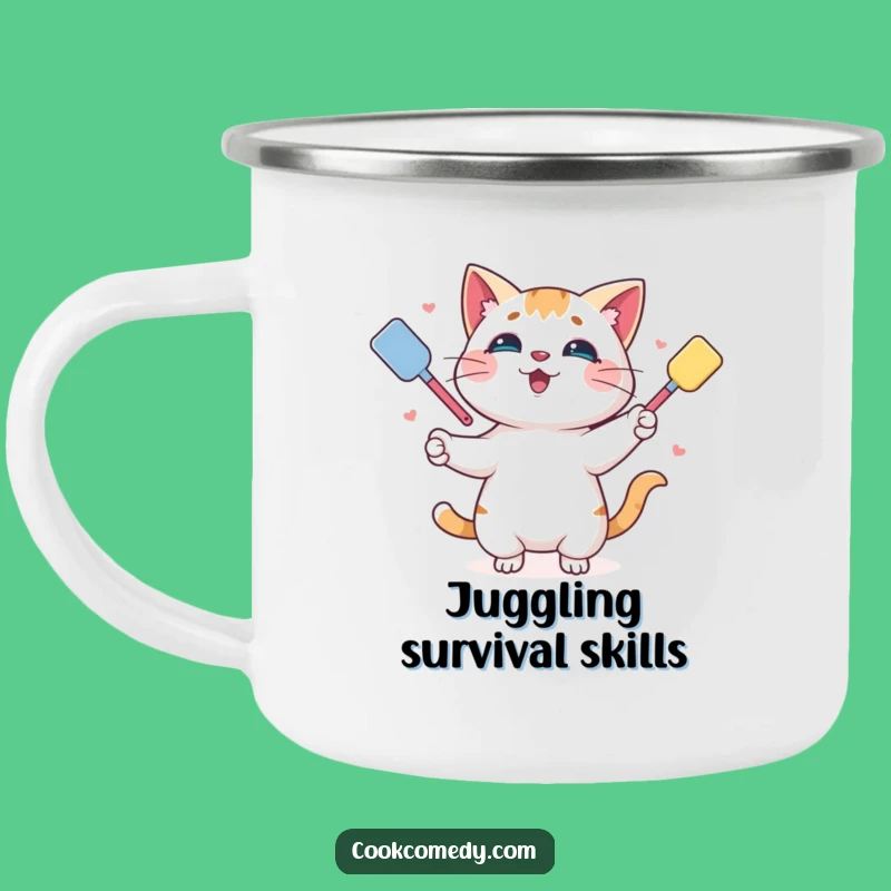 Funny Juggling Cat Camping Mug: Adventure-Ready Culinary Cat