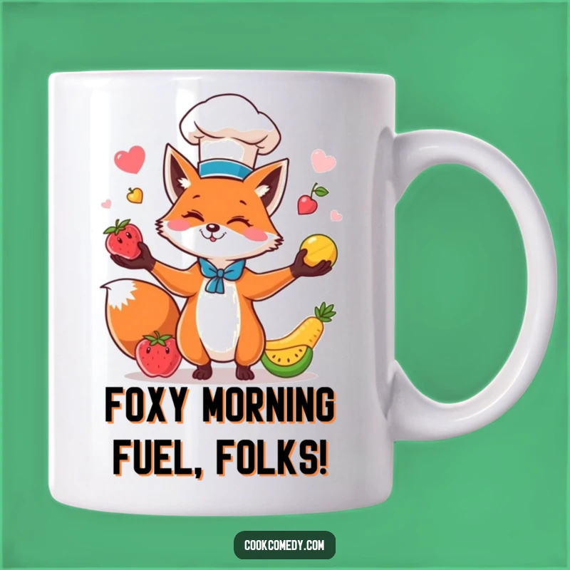 Funny Fox Chef Juggling Fruits Mug - A Hilarious Culinary Gift for Foodies