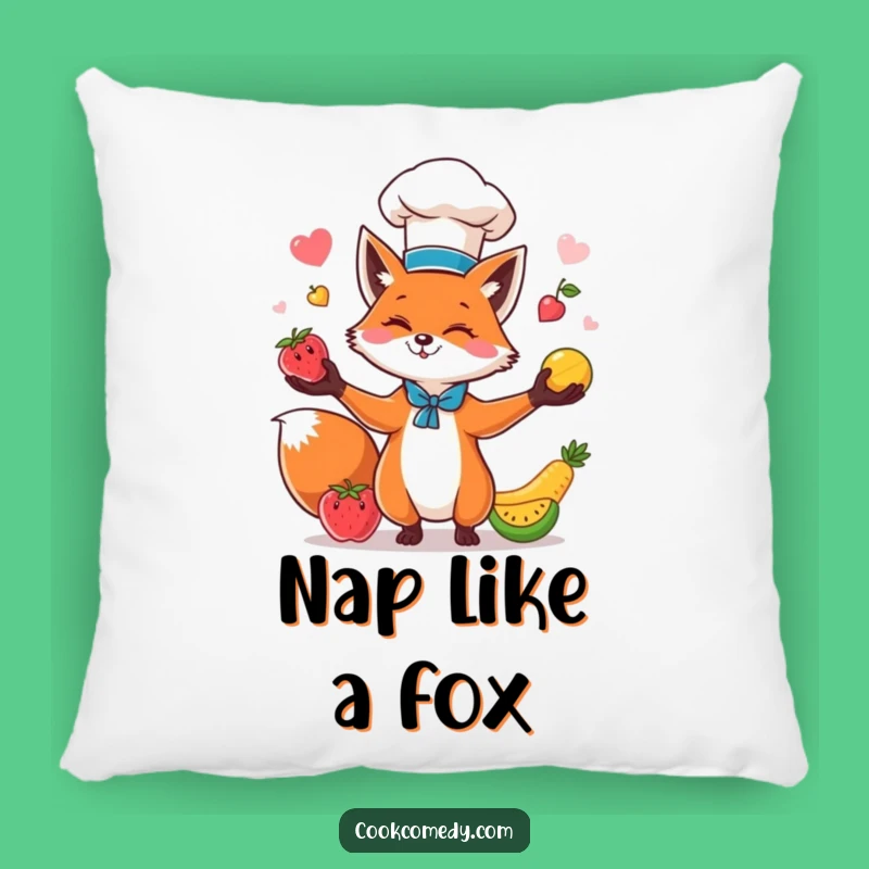 Funny Fox Chef Pillow: Cuddle Up with Hilarious Fruit Juggling Comfort