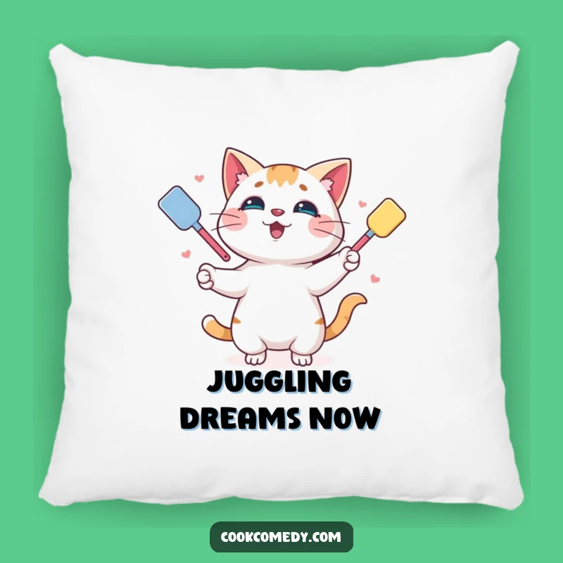 Funny Juggling Cat Pillow: Cozy Comfort with Playful Spatula Charm