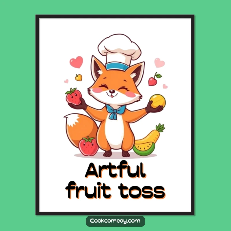 Funny Fox Chef Digital Art: Vibrant Fruit Juggling Print for Instant Joy