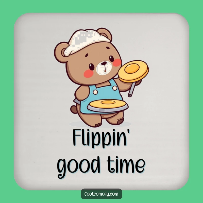 Funny Bear Flipping Pancake Coaster: Protect Surfaces with Playfulness