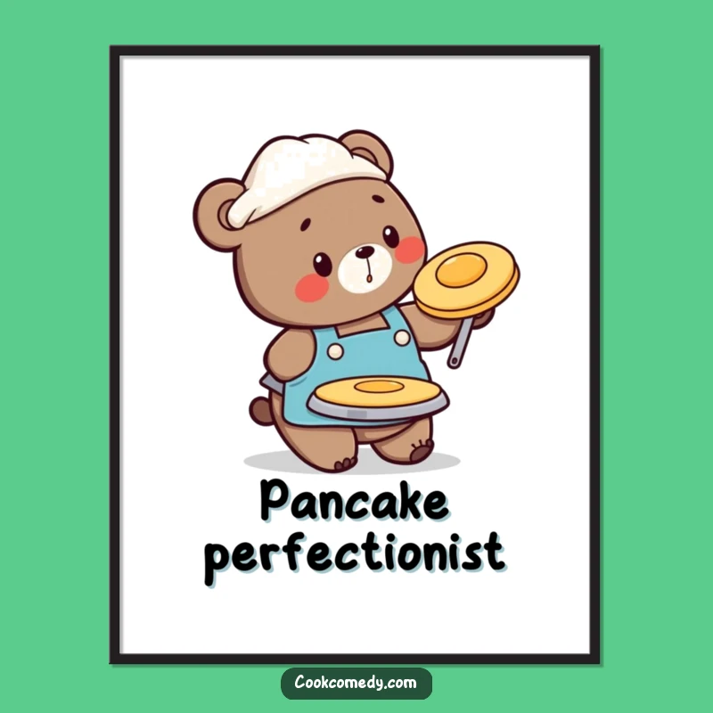 Funny Bear Flipping Pancake Poster: Playful Breakfast Art for Kitchens