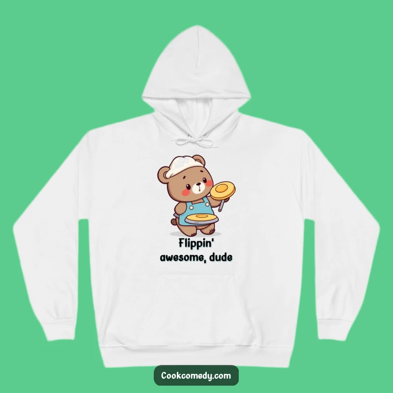 Cozy Funny Bear Chef Hoodie: Warm and Playful Pancake Flipping Apparel