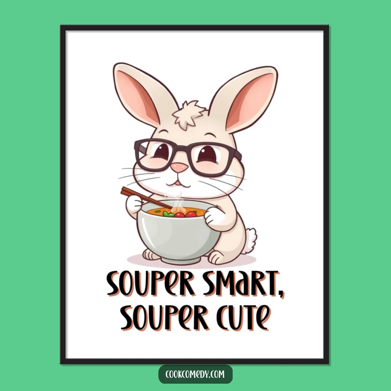 Free Printable Rabbit Chef Wall Art: Soup Tasting, Humorous Downloadable Decor