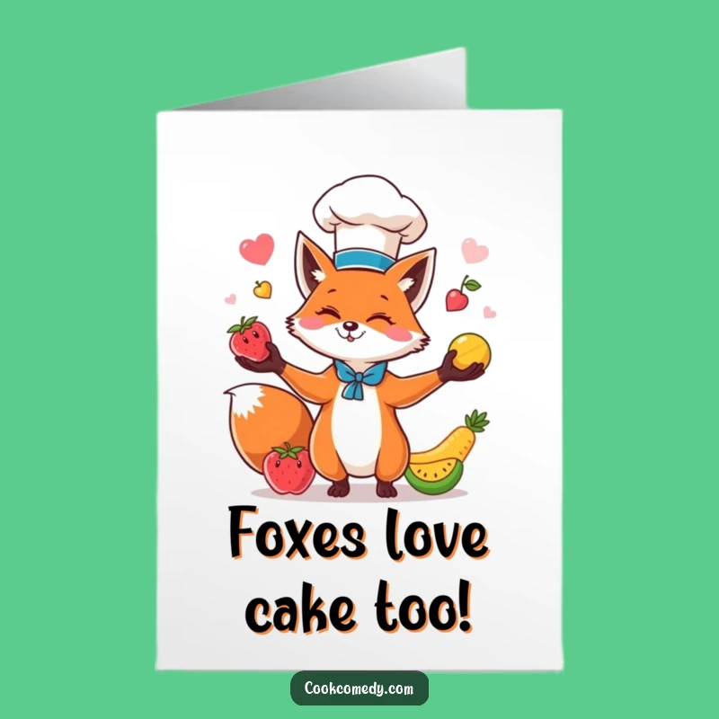 Free Printable Fox Chef Birthday Card: Funny Juggling Fruit Downloadable Gift