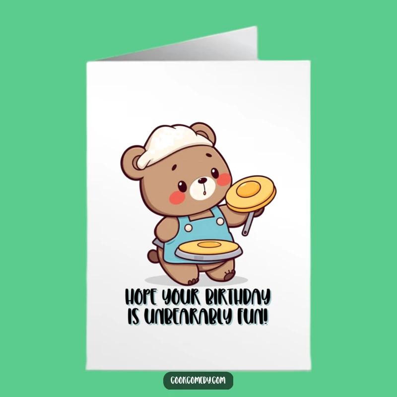Free Printable Bear Flipping Pancake Birthday Card - Flapjack Fun!