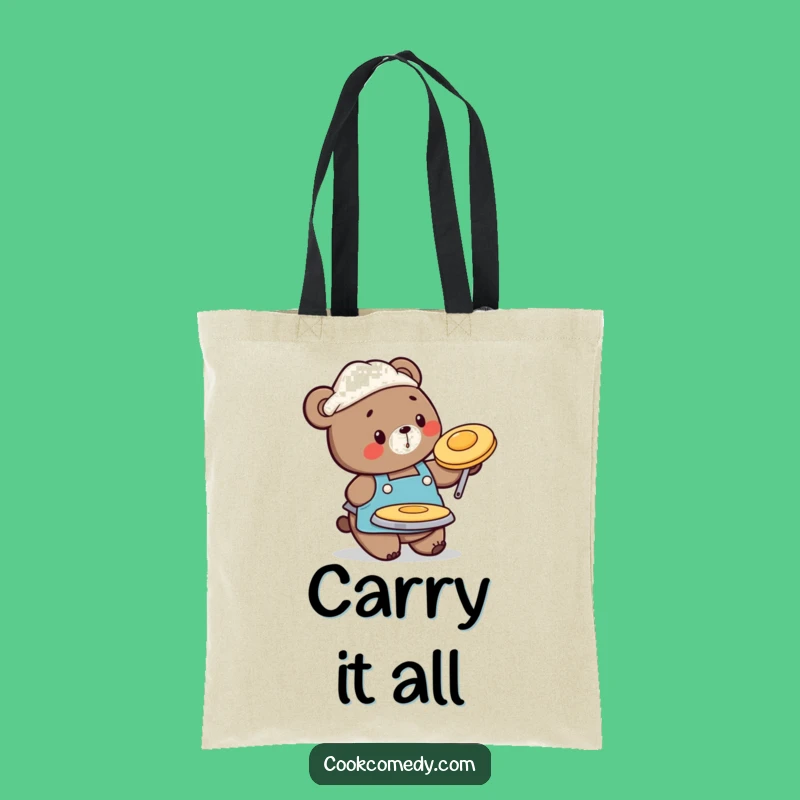Funny Bear Flipping Pancake Tote Bag: Carry Your Goodies with Gusto