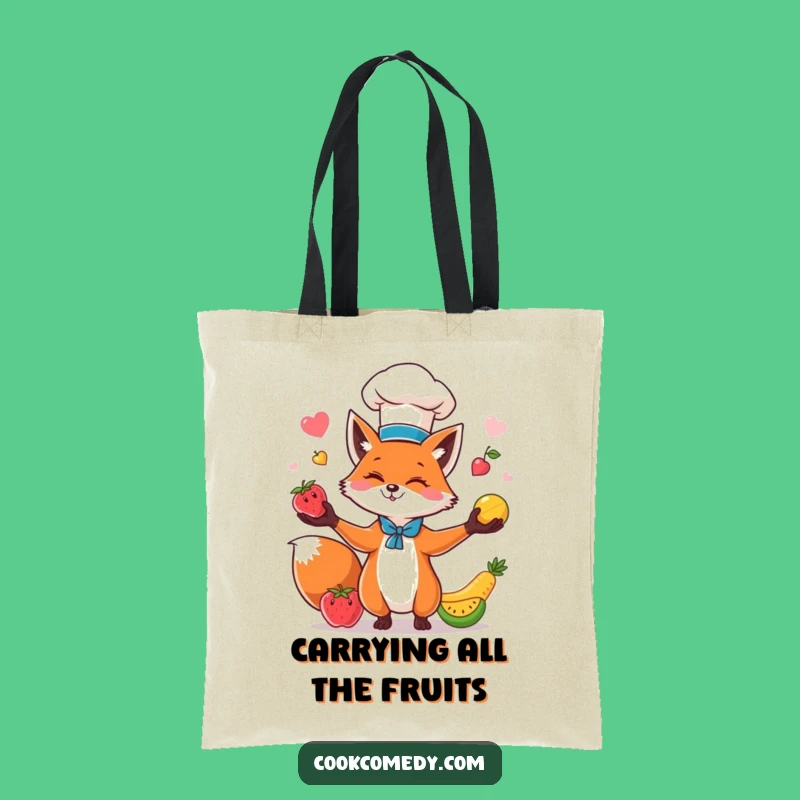 Funny Fox Chef Tote Bag: Carry Groceries with Hilarious Fruit Juggling Flair